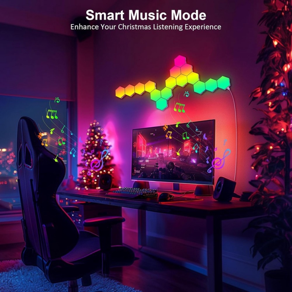 Hexagon LED Light Panels 8 Pack - RGB Wall Decor Lights with Music Sync, App Remote - Modular Home Christmas Decor for Bedroom, Living Room, and Room Decor
