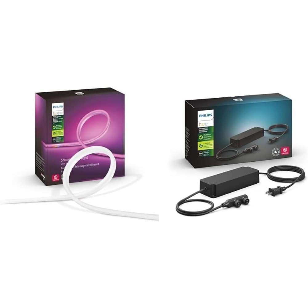 Outdoor 7-Foot Smart LED Light Strip - White and Color Ambiance - 1 Pack and Outdoor 100W Power Supply Black - Connect Multiple Hue Outdoor Low Voltage Lights