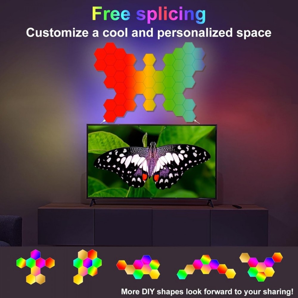12Pack Hexagon Lights for Wall LED, That Sync with Music, APP Remote Controls Hex Lights, RGB LED Wall Panels for TV, Bedroom, Living Room, Game Room Decor