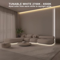 32.8ft Tunable White COB Led Strip Light with RF Remote, CRI93 Dimmable CCT 2700K - 6500K COB Led Tape Lights, Adhesive High Density Led Light Strip for Bedroom, Kitchen, Cabinet