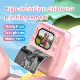 Instant printing camera with 2.4 inch high-definition screen, dual camera heads for 300000 high-definition photos, 1080P recording function, built-in MP3 player and fun games | Includes 3 rolls of printing paper and hanging rope | Classic and cute