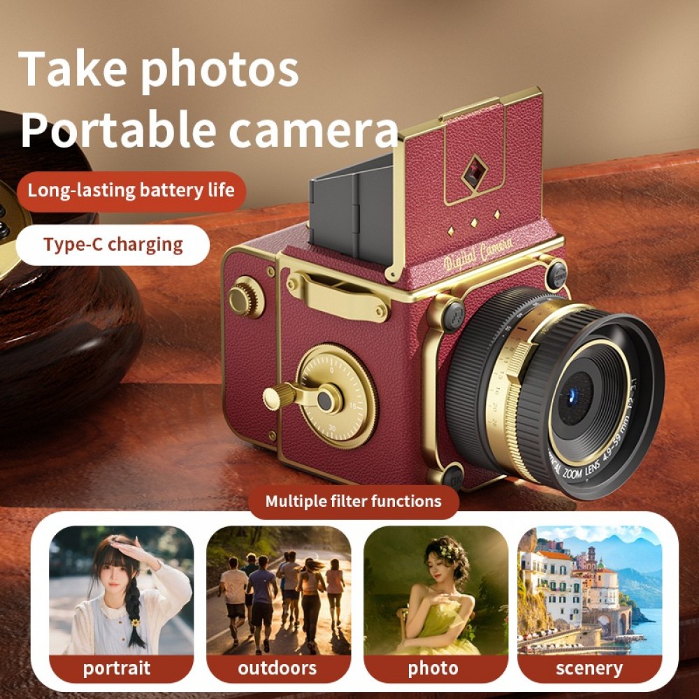Simulated Dual-Lens Reflex Digital Camera | Retro Portable Mini Camera, Student Portable CCD Camera, Atmosphere Display Piece + 32G Card, USB Charging, 1080p Video Capture, Dingetu Brand
