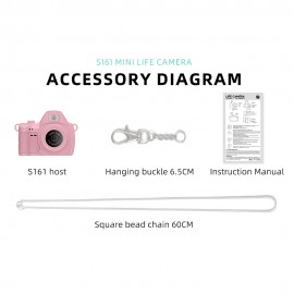 2K brand new Vlog compact camera with high-definition video recording. 1.47-inch IPS color screen. Built-in lithium battery of 180mAh. Recording duration: 50 minutes. MJPEG compression format. AVI video format. Can switch between wearing a necklace