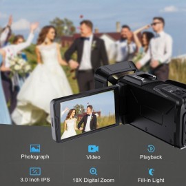 4K Vlogging Camera with 53 Million Pixels, 3-Inch IPS Screen, 18x Digital Zoom, Built-in Microphone & Supplementary Light, 32GB Memory Card, USB/Battery Powered, 16:9 Widescreen, Auto Focus, Manual Exposure Control