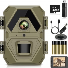 3 Pack Mini Trail Camera | 1440P Video 36MP Photo, Game Camera with Night Vision, 0.2s Trigger Time Motion Activated, IP65 Waterproof, 120° Wide-Angle, for Wildlife Monitoring, Includes Card Reader and 32GB SD Card