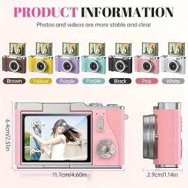 Flip high-definition 4K digital camera, 2.4-inch rotating screen, professional photo and video shooting, button operated video and photo shooting, suitable for beginners to start using CCD card machine. Suitable for Vlog beginners, comes with