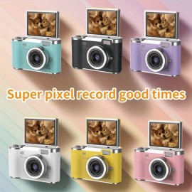 Flip high-definition 4K digital camera, 2.4-inch rotating screen, professional photo and video shooting, button operated video and photo shooting, suitable for beginners to start using CCD card machine. Suitable for Vlog beginners, comes with