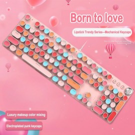 Lipstick Series 104 Mechanical Keyboard with Transparent Circular Keycaps - Electroplated, ABS Material, Vibrant Colors, Durable & Easy to Clean