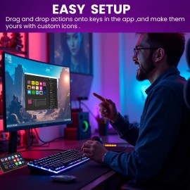 Upgrade 15-Key Programmable Macro Pad - One-Click Control for OBS Studio, Twitch & YouTube Streaming, Video Editing ( Premiere Pro, DaVinci Resolve), Stock Trading & PC/Mac Shortcuts - Mechanical Keyboard with OLED Display & Knob