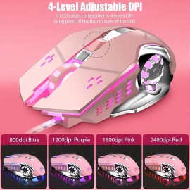 Gaming Keyboard And Mouse, Retro Steampunk Vintage Typewriter-Style Mechanical Keyboard with White LED Backlit, 104-Key Anti-Ghosting Blue Switch Wired USB Metal Panel Round Keycaps