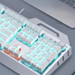 WEADN Durable Mechanical Gaming Keyboard with Aluminum Alloy Panel, Built-in Phone Holder, Ergonomic Design, Sturdy and Stylish, Plug and Play USB Wired Connection, Perfect for PC Gamers, Office Typing, Long-Lasting Performance, EWEADN