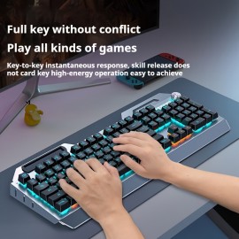 WEADN Durable Mechanical Gaming Keyboard with Aluminum Alloy Panel, Built-in Phone Holder, Ergonomic Design, Sturdy and Stylish, Plug and Play USB Wired Connection, Perfect for PC Gamers, Office Typing, Long-Lasting Performance, EWEADN