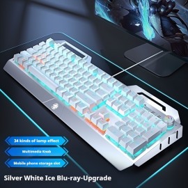 WEADN Durable Mechanical Gaming Keyboard with Aluminum Alloy Panel, Built-in Phone Holder, Ergonomic Design, Sturdy and Stylish, Plug and Play USB Wired Connection, Perfect for PC Gamers, Office Typing, Long-Lasting Performance, EWEADN