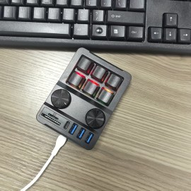 Multi-functional 6-key macro keyboard with USB hub and knob - Boost your productivity!Compatible with IOS and Windows.
