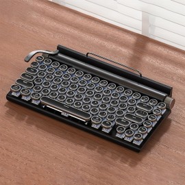 Retro Typewriter Wireless Mechanical Gaming Keyboard, Wireless Office Computer Vintage Keyboards 83-Key Blue Switches Punk Round Keycap, LED Backlight, Compatible With PC/Laptop/Pad/Phone