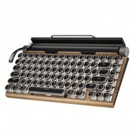 Retro Typewriter Wireless Mechanical Gaming Keyboard, Wireless Office Computer Vintage Keyboards 83-Key Blue Switches Punk Round Keycap, LED Backlight, Compatible With PC/Laptop/Pad/Phone