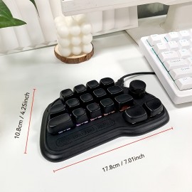 17-key mechanical keyboard, Type-C wired connection, easy to use, RGB backlight, multimedia knob, suitable for office and gaming, pleasant key sound, lightweight and portable, compact design, can be used by simply plugging in the Type-C connection