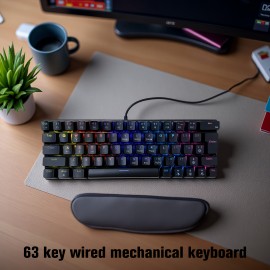63-Key Mechanical Keyboard with 12 Lighting Effects, Compact Ergonomic Design, USB Wired, Plug & Play, Multi-System Compatible, No Battery Needed, Ideal for Office and Gaming, Gaming Keyboard 