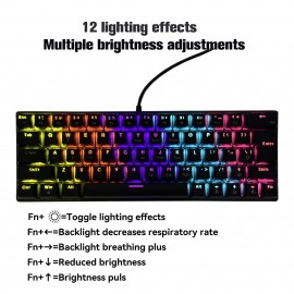 63-Key Mechanical Keyboard with 12 Lighting Effects, Compact Ergonomic Design, USB Wired, Plug & Play, Multi-System Compatible, No Battery Needed, Ideal for Office and Gaming, Gaming Keyboard 