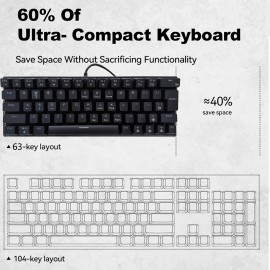 63-Key Mechanical Keyboard with 12 Lighting Effects, Compact Ergonomic Design, USB Wired, Plug & Play, Multi-System Compatible, No Battery Needed, Ideal for Office and Gaming, Gaming Keyboard 