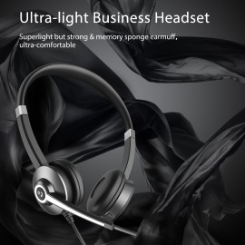 USB Computer Headset with Microphone for Laptop PC,3.5mm Wired Stereo Call Center Headset with Microphone Noise Cancelling, Corded Desktop Headphones with Mic & Mute for Office/Telework/Home