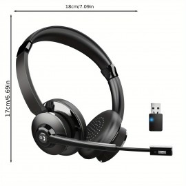 Earbay Wireless Headset with Noise Cancelling Mic, Faux Leather Semi-Open-Back Headphones, Retractable Cable, Push Button Call Control, Dynamic Microphone, USB Type-C Charging, 250mAh Rechargeable Lithium Polymer Battery, Compatible with Laptop for Work, Non-Waterproof, for Call Center/Office/Truckers