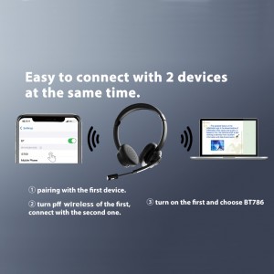 Earbay Wireless Headset with Noise Cancelling Mic, Faux Leather Semi-Open-Back Headphones, Retractable Cable, Push Button Call Control, Dynamic Microphone, USB Type-C Charging, 250mAh Rechargeable Lithium Polymer Battery, Compatible with Laptop for Work, Non-Waterproof, for Call Center/Office/Truckers