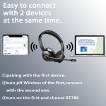 Earbay Wireless Headset with Noise Cancelling Mic, Faux Leather Semi-Open-Back Headphones, Retractable Cable, Push Button Call Control, Dynamic Microphone, USB Type-C Charging, 250mAh Rechargeable Lithium Polymer Battery, Compatible with Laptop for Work, Non-Waterproof, for Call Center/Office/Truckers