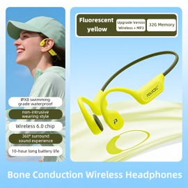 32GB Memory + IPX8 High Quality POLVCDG Upgraded X9 Wireless Bone Conduction Headphones, 10-Hour Battery Life, Stable Signal, Clear Sound Quality, High-Quality Open-Ear Sports Earbuds for Swimming, Running, Cycling & Fitness Activities