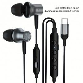 Type-C Wired Voice-Changing Earphones, Intra-Auricular Karaoke Buds with Sound Card and Volume Control Buttons for Multi-Mood Effects, Suitable for Live Streaming & Recording Singing, 3D Stereo HIFI Quality Gaming Music Vocal