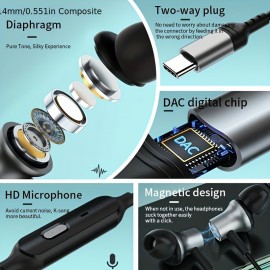 Type-C Wired Voice-Changing Earphones, Intra-Auricular Karaoke Buds with Sound Card and Volume Control Buttons for Multi-Mood Effects, Suitable for Live Streaming & Recording Singing, 3D Stereo HIFI Quality Gaming Music Vocal