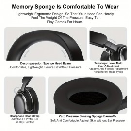 ANC Wireless Headphone 25dB Deep Noise Canceling Hi-Fi Audio Earphone with Bluetooth 5.4 Over Ear Headset Adjustable Headband Structure Zero Pressure Head Wrap Earmuffs, Immersive Audio Experience, Deep Sound Isolation, Comfortable Headphones