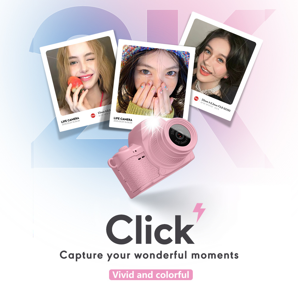 2K Brand New Vlog Compact Camera with High-definition Video Recording. 1.47-inch IPS Color Screen. Recording Duration: 50 Minutes. MJPEG Compression Format. AVI Video Format. Can Switch Between Wearing A Necklace Pendant, Accessories And The Camera